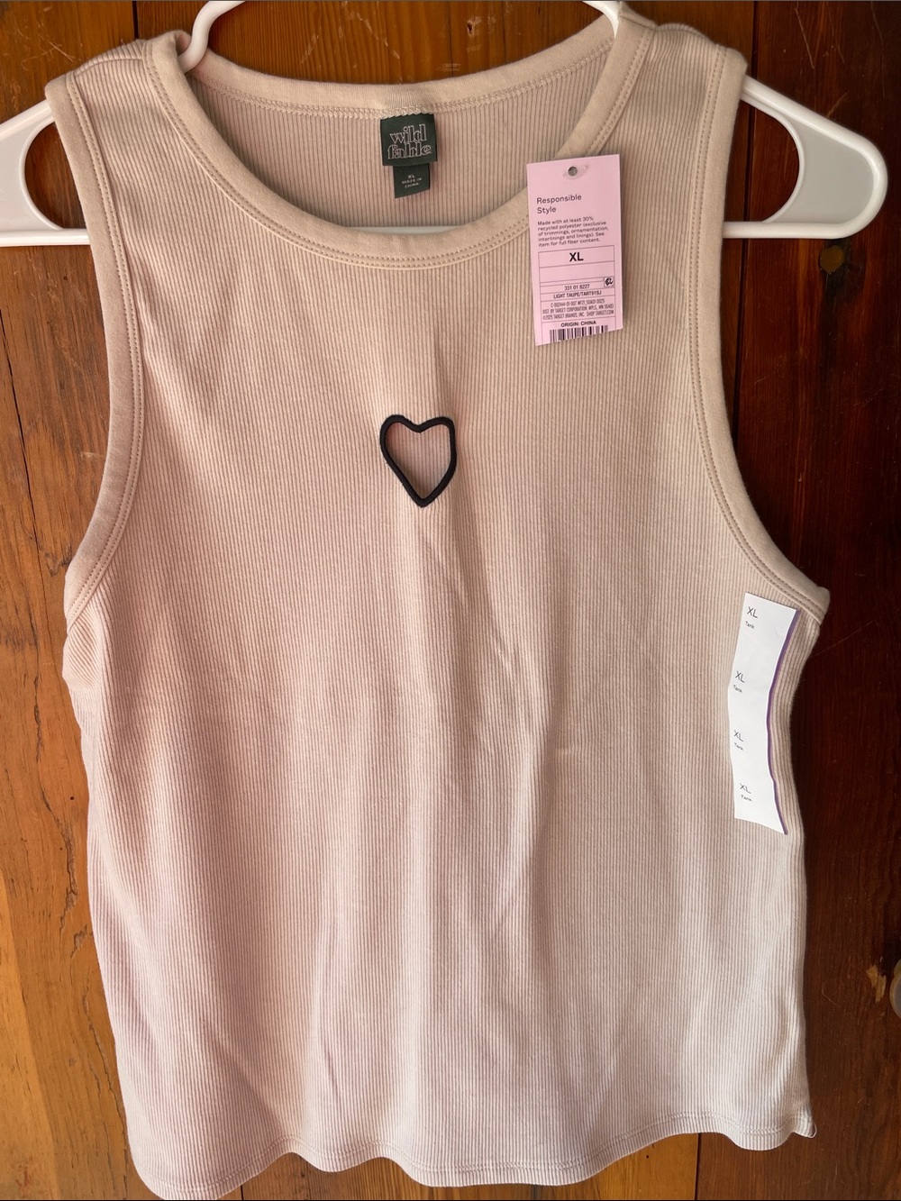 wild fable Cream Ribbed Tank with Black Heart Accent